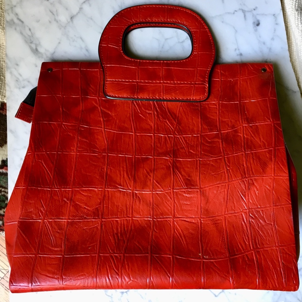 Vintage Midcentury Faux Leather Red Tote